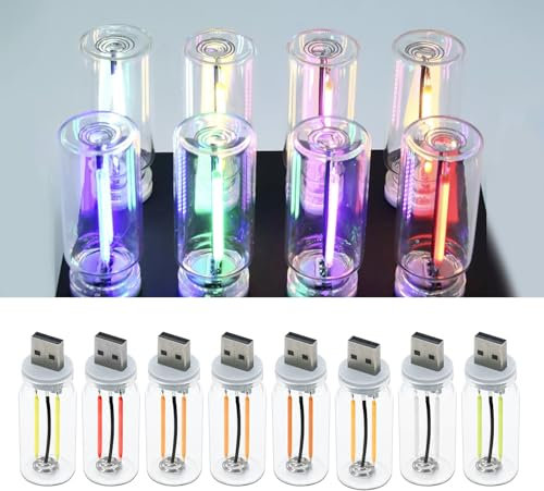 JOJOCY 8 Stück USB Auto LED Innenbeleuchtung, Kreative Glasflasche USB Lampe, Retro-inspirierte Innenstimmungslampen, Plug-in-USB-Auto-Nachtlampen, Umgebungsbeleuchtung für Auto