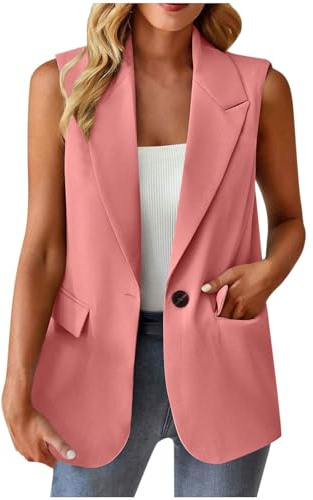 Gilet sans manches décontracté pour femme avec revers à un bouton, gilet habillé avec poche, coupe ample, sans manches, élégant pour le travail et le bureau