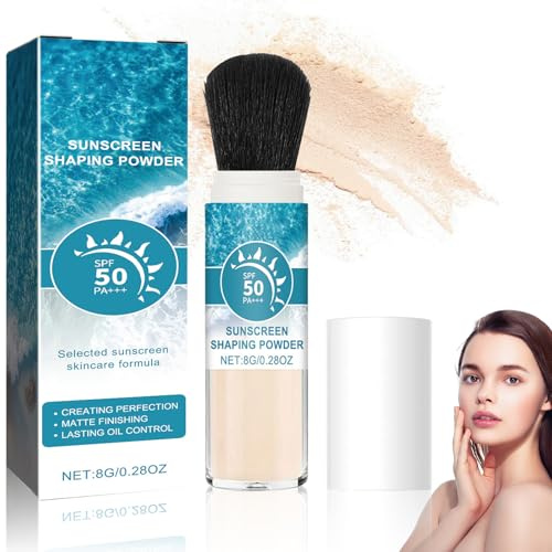 Poudre de Protection Solaire SPF 50 pour le Visage, Poudre Fixatrice de Protection Solaire Minérale, Poudre Libre avec Pinceau, Contrôle de L'huile, Translucide, Durable, Légère et Respirante