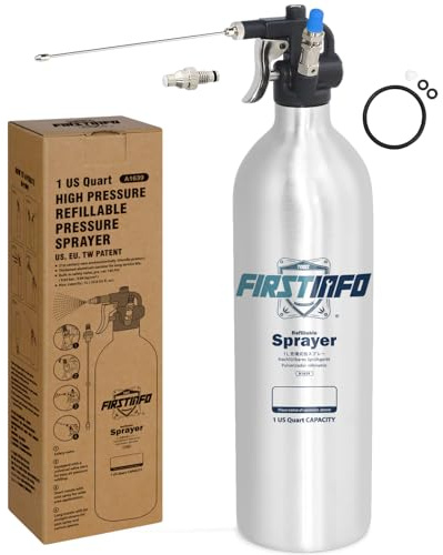 FIRSTINFO A1639 Patented Refillable Brake Cleaner Spray Bottle, 1000ml Aluminum Pressure Sprayer, Max Pressure 140psi, Thickened Reusable Aerosol Can, w/Wide Mist & JET Spray