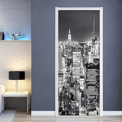 Adesivi per Porte New York City in bianco e nero Manifesto per porta PVC Impermeabile Autoadesivo, Adatto per uso interno ed esterno 83 x 210 cm