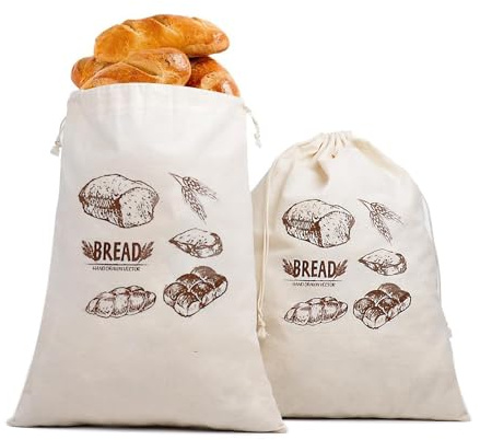 HSUYUN 2 sacchetti per pane in lino, 30 × 40 cm, riutilizzabili, per pane, frutta e verdura
