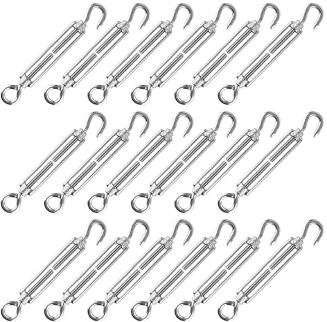 LOLYSIC 18 Stück M6 304 Edelstahl Spannschloss Seilspanner,Seilspanngarnitur, Stainless steel tensilizer,Spannschlösser Haken für Sonnensegel, Rankhilfe Seilsystem, Gartendraht, Zaunspanner
