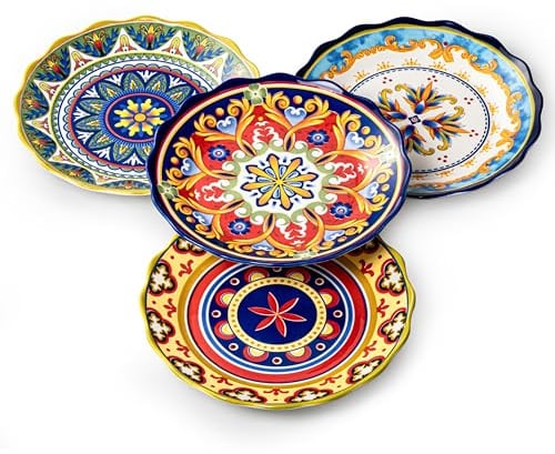 UNICASA Dessertteller, Salatteller Set Porzellan - 23cm, Bunt Kuchenteller Set 4 Personen mit Muster und Bunte Farbig, Keramik Kleine Runde Teller