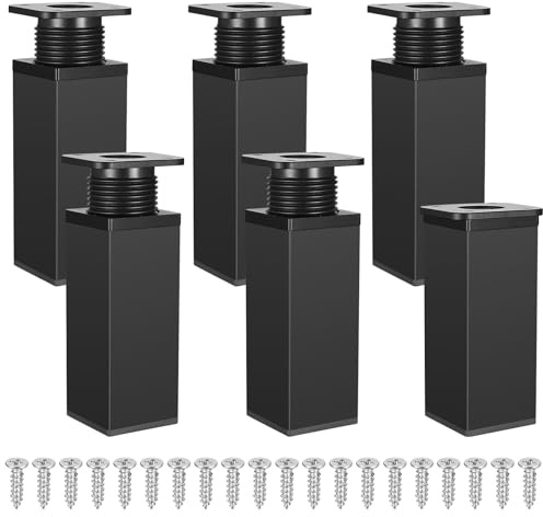 Gaomoeny 6 pièces de Pieds de Meubles réglables, Pieds de Table en métal en Hauteur, armoires de Cuisine, Pieds réglables de Table (12CM Noir)