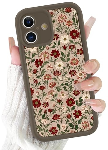 Xylota Coque pour iPhone 16 Plus 6,7, Aesthetic Fleurs Motif Étui Filles Femmes Case, Mince Silicone Souple TPU Bumper Housse Antichoc Protection Case Cover pour iPhone 16 Plus, Marron