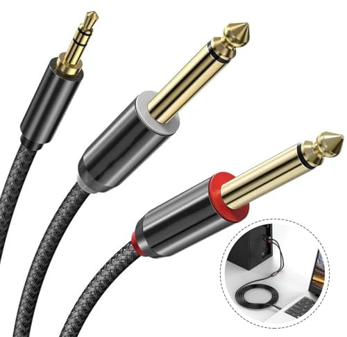 tiyiyok 3.5 mm Klinke auf 2x 6.35mm Klinke Aux Kabel, TRS auf TS Stereo Audio Kabel, Mono Y Splitter Audio Kabel, Klinkenstecker Audio Adapter für Verstärker, Mixer, Audio Recorder, Gitarre (1.8M)
