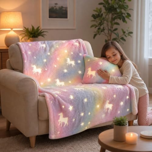 TOICOS HOME Manta Luminosa Infantil Que Brilla en la Oscuridad – Manta Fluorescente para Niños, Suave, Lavable y Segura – Idea de Regalo Original- Viaje