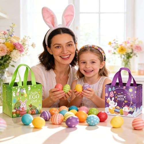 Osterkörbchen, 8 Stück Osternester Zum Befüllen, Oster Taschen Mit Verschiedenen Mustern, Ideal Für Ostereiersuche, Geschenkverpackung Und Kinderpartys, Ostertüten 21x15x20cm