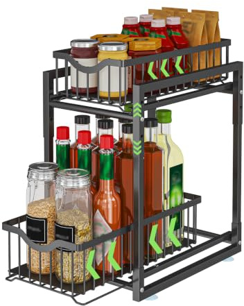 YunNasi Unterschrank Organizer, Küchenschrank Organizer Ausziehbar | 2-Stufig Gewürzregal, Spülschrank Regal, Multifunktionaler Organizers für Schrank, Küche, Küchenschrank Badezimmer