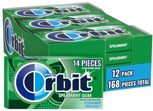 Wrigleys Orbit Spearmint Sugarfree Chewing Gum 14 Piece Pack Box Of 12 Packs