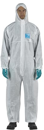 Ansell AlphaTec 1500 Modello 111, Tuta Integrale con Cappuccio, Protezione Tipo 5/6 per Usi Domestici e Professionali, Tuta Monouso Idrorepellente, Uomo Donna, Bianca, Taglia S (1 Unità)