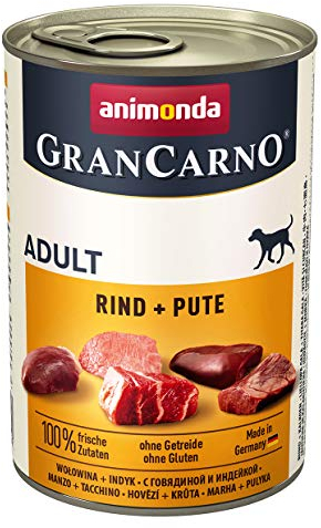 animonda Gran Carno adult Hundefutter, Nassfutter für erwachsene Hunde, Rind + Pute, 6 x 400 g