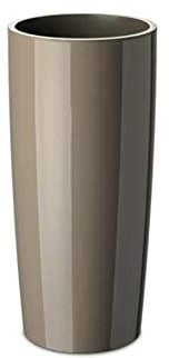 Floralo Teramo hoch Übertopf 35cm Durchmesser x 70cm hoch taupe, hochglänzend, mit herausnehmbarem Topfeinsatz, hellbraun