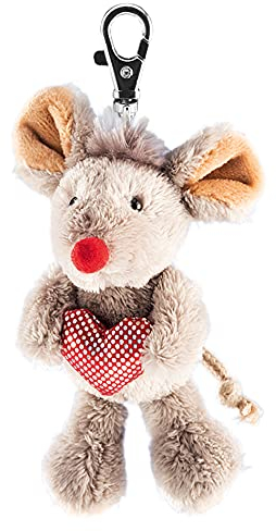 Schaffer Knuddel mich! 234 Anhänger Herz Plüsch-Schlüsselanhänger Maus, Grau-rot,9 cm