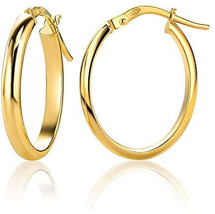 PRINS JEWELS Ovale Creolen 14 Karat 585 Gold Gelbgold 3 x 20 mm PRIO141 | Ovale Creolen aus echtem 14 Karat 585 Gelbgold 3 x 20 mm italienisch gefertigt hochwertig verarbeitet