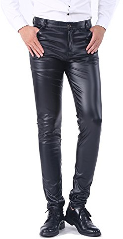Idopy Men`s Business Slim Fit Five Pockets Faux Leather Pants Jeans Black 38