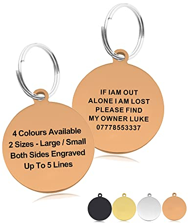 Premium Engraved Personalised Pet Dog Cat Puppy Name ID Bone Round Tag Collar Hand Finished in UK(Champagne Gold (Round),S)