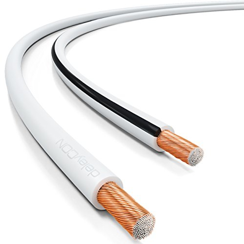 deleyCON 10m Cable de Altavoz 2x 2,5mm² Aluminio Recubierto de Cobre 2x50x0,25mm Trenza Marca de Polaridad - Blanco