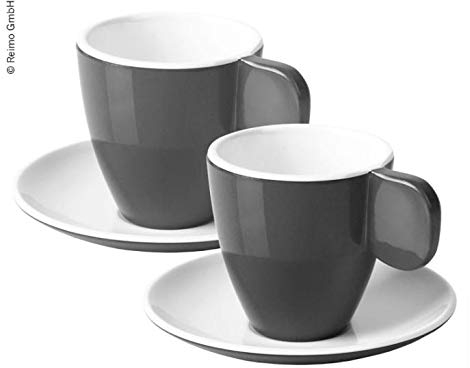 Camp4 Melamin Espresso-Tassen, 2er-Set, anthrazit/weiß, 2 Tassen + 2 Untertassen (9329930933)