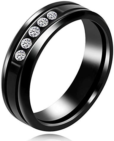 Uloveido Y557 Bague de fiançailles pour homme et femme en acier titane avec oxyde de zirconium Noir Or rose, P1/2 (57mm), Cristal Métal, Zircone cubique