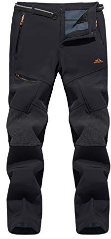 Mens Waterproof Trousers Stretch Trousers Ski Trousers for Men Outdoor Fleece Lining Trousers Mens Winter Clothing for Hiking Climbing Warm Pants with Zipper Pockets Black