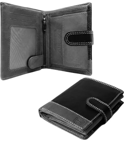 RFID Blocking Genuine Leather Mens Wallet – Large Vertical Book Style with 7 Card Slots, 2 Photo ID Windows, Coin Pocket & Hidden Pocket – Mens Purse, Wallets for Men UK, Grey Black Multicolour