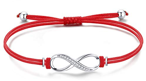 Unendlichkeitszeichen Armband Silber 925 Damen Mädchen Kinder, Infinity Mutter Tochter Mama, Stoff Rot Freundschaft Armband Personalisierte Geschenke für Frauen Mädchen Freundin Mama