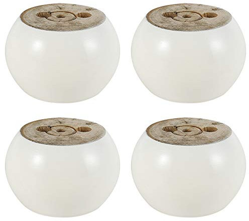 Lot de 4 Pieds de Meubles en Bois Rond hauteu 5cm, pour canapé, Lit, Fauteuil, Armoire, avec vis et Ruban (Blanc)