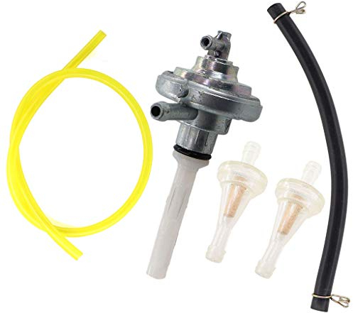 HURI Kraftstoffhahn Benzinhahn Unterdruck 15mm mit Benzinfilter Benzinschlauch 1m 5x8 für Piaggio TPH Quartz Vespa LX ET2 ET4, Sfera 50 NSL1T, Sfera 50 TT AC NSL1T 1991-1994