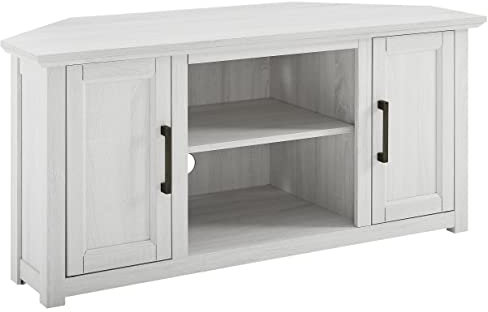 Crosley Furniture Camden - Mobile TV angolare da 122 cm, con contenitore aperto, colore: Bianco