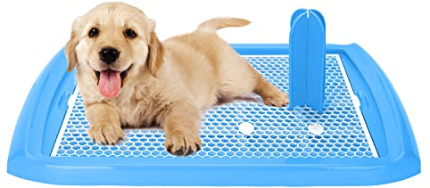 Nobleza - Bandeja de Entrenamiento WC para Perros, Soporte para Almohadilla para Mascotas, Inodoro de Plástico con Poste Extraíble para Perros y Gatos, Color Azul, Talla S, (60,5 * 39,5) cm