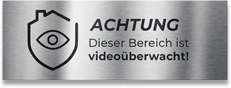 Metzler Hinweisschild aus V2A Edelstahl - Türschild mit Lasergravur ACHTUNG Dieser Bereich ist videoüberwacht - Selbstklebend - Größe: 8,5 x 3 cm