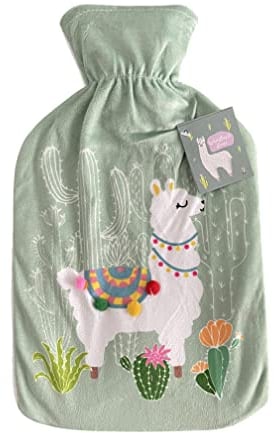 RHP Wärmflasche Lama mit weichem Polyesterbezug 2 Ltr | Bettflasche | Wärmekisse Flasche Weich Warm (Grün)