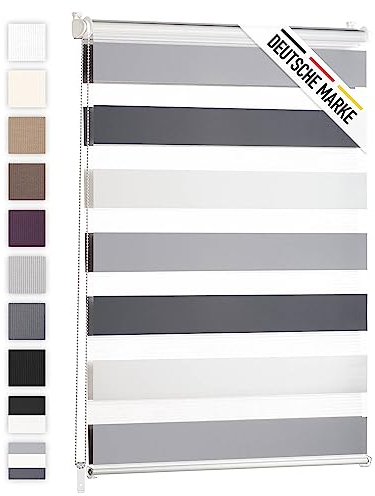 Blumtal Doppelrollo 60 x 155-195cm - Klemmfix Rollo, Rollos für Fenster ohne Bohren, Klemmrollo für Fenster & Türen, Seitenzugrollo, Weiß - Hellgrau - dunkelgrau