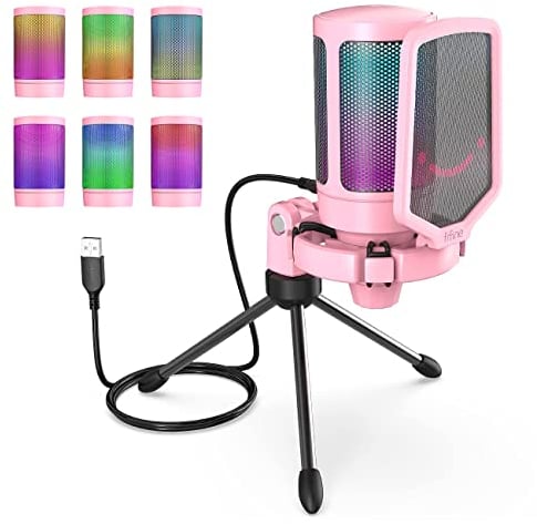 FIFINE Gaming Mikrofon PC, USB Microphone für PS4 PS5 Mac, mit Mikrofon Ständer, Stummschalttaste, Popfilter, Shock Mount, für Streaming Podcast Studio