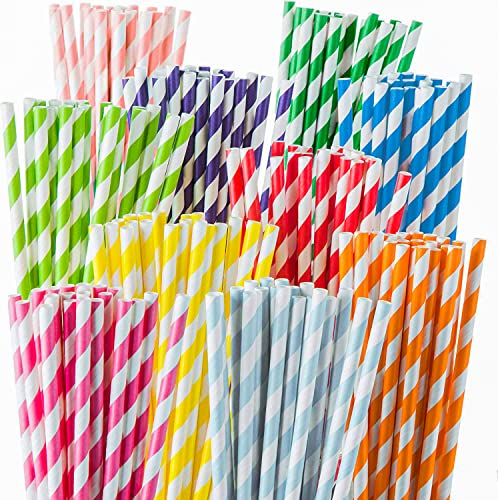 250-Pack Biodegradable Paper Straws – Durable Drinking Staws for Party, Wedding, Restaurant, Juice, Coffee, and Cold Drinks – Assorted Paper Straws for Eco-Friendly Sipping Stripped Straw Coloured