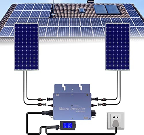 Wechselrichter WVC-600W LCD Grid Tie Micro Inverter Wasserdicht IP65 Solarpanel Balkonkraftwerk Steckdose MPPT Photovoltaikanlage Microwechselrichter Blau