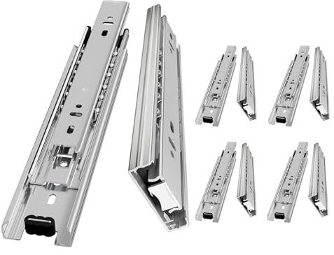 AOLISHENG 5 Pairs Drawer Runners Drawer Slides 550mm 45kg Load Capacity Heavy Duty Draw Sliders Full Extension Ball Bearing Kitchen Cabinet Silver Draw Runners Replacement Rails Side Mount