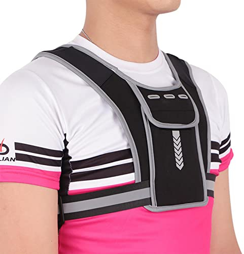 MAGOSIS High Vis Running Vest with Reflective Strips, Under-Chest Adjustable Strap, Multiple Pockets for Phone, Water Bottles, Keys, Earphones,Energy Gels and Cards - Running Bag for Men and Women