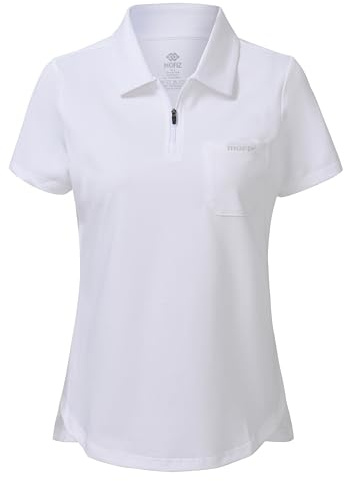 MoFiz Women's Premium Cotton Polo Shirts Short Sleeve Golf Shirt Work Tennis Top Sports Polo T-Shirt Ladies White Size 2XL