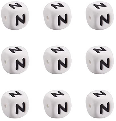 FASHEWELRY Lot de 10 perles d'espacement en silicone avec lettre N de 12 mm pour fabrication de bracelets, colliers, boucles d'oreilles, bijoux avec trou de 2 mm