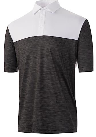 Island GREEN Men's CoolPass Stretch Quick Dry Breathable Polo Shirts, Charcoal/White, L