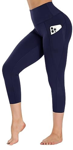 CAMPSNAIL Sport Leggings Damen mit Tasche High Waist Sporthose Blickdicht Yogahose Push Up Slim Fit Fitnesshose Laufhose für Gym Sport Yoga(Capri,Navy,M)