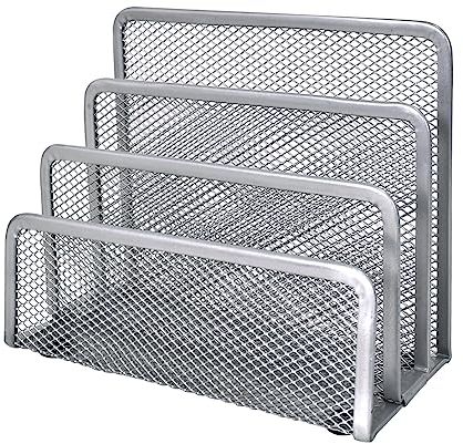 Clasificador de Correo de Escritorio, Bandeja de Carta de Metal, Organizador Vertical Cartas Metálicos con 3 Compartimentos, Organizador de Escritorio y Oficina, para Carpetas, Papeles y Libro, Plata
