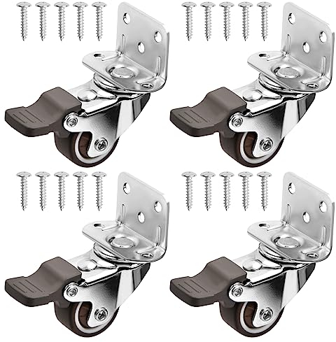 4 Pcs Kleine Möbelrollen Lenkrollen mit Bremse L-Typ Halterung Möbelrollen Lautlos Abrollende Gummirollen Lenkrollen für Möbel Transportrollen Industrierolle mit Schrauben Innen und Außen (B)