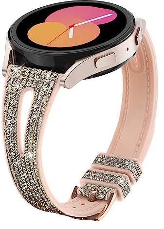 Tuocal Kompatibel mit Samsung Galaxy Watch 6 5 4 Armband 40mm 44mm, 20mm Glitzer Silikon Schlank Ersatzarmband für Samsung Galaxy Watch 4 Classic Armbänder 42mm 46mm Damen, Grau