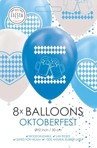 8 Luftballons * Oktoberfest * als Deko für Oktoberfest Geburtstag und Mottoparty | Ø 30cm | Biologisch abbaubar | Party Ballon Ballondeko Lufballon Oktoberfest Bayern München Fest