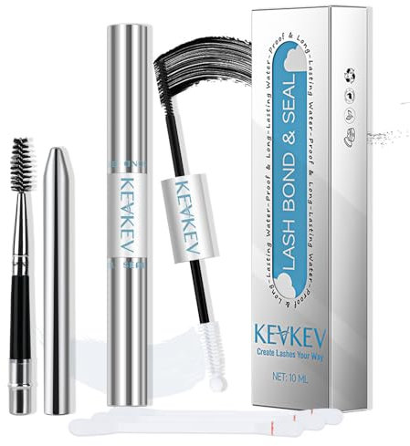 KevKev Lash Bond and Seal Lash Glue Waterproof Eyelash Glue with Lash Brush Eyelash Remover Cotton Swabs Eyelash Bond and Seal Lash Cluster Glue Strong Hold 72H Long Lasting(10Ml, Black Bond and Seal)