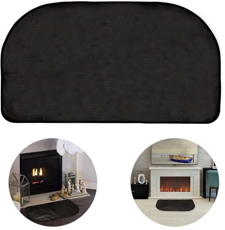 NQEUEPN Fireplace Mat, 48x24 Inch Hearth Rug Half Round Fire Flame Resistant Floor Pad Covering Protection Heat Proof Grill Carpet for Wood Stove Indoor Outdoor (Black)